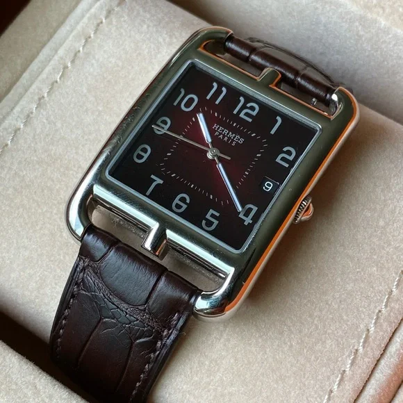 HERMES CAPE COD WATCH LARGE SIZE LIMITED EDITION CROCODILE LEATHER